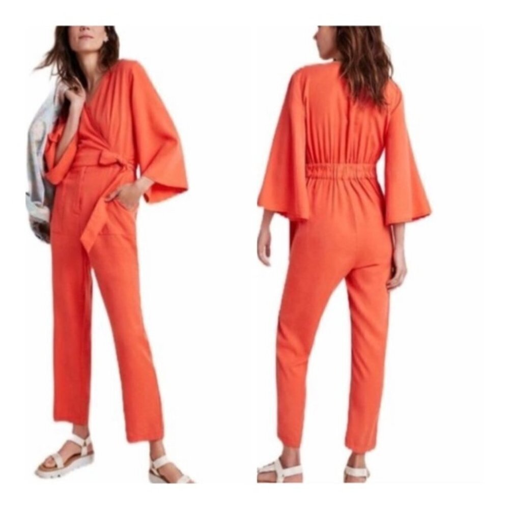 New Anthropologie Amadi Genoveva Front Tie Orange Tangerine Jumpsuit